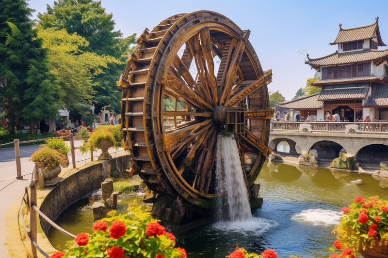树木山水园区公园水车风景景点摄影背景,高清,摄影图,摄影图片,图片大全,摄影图免费下载